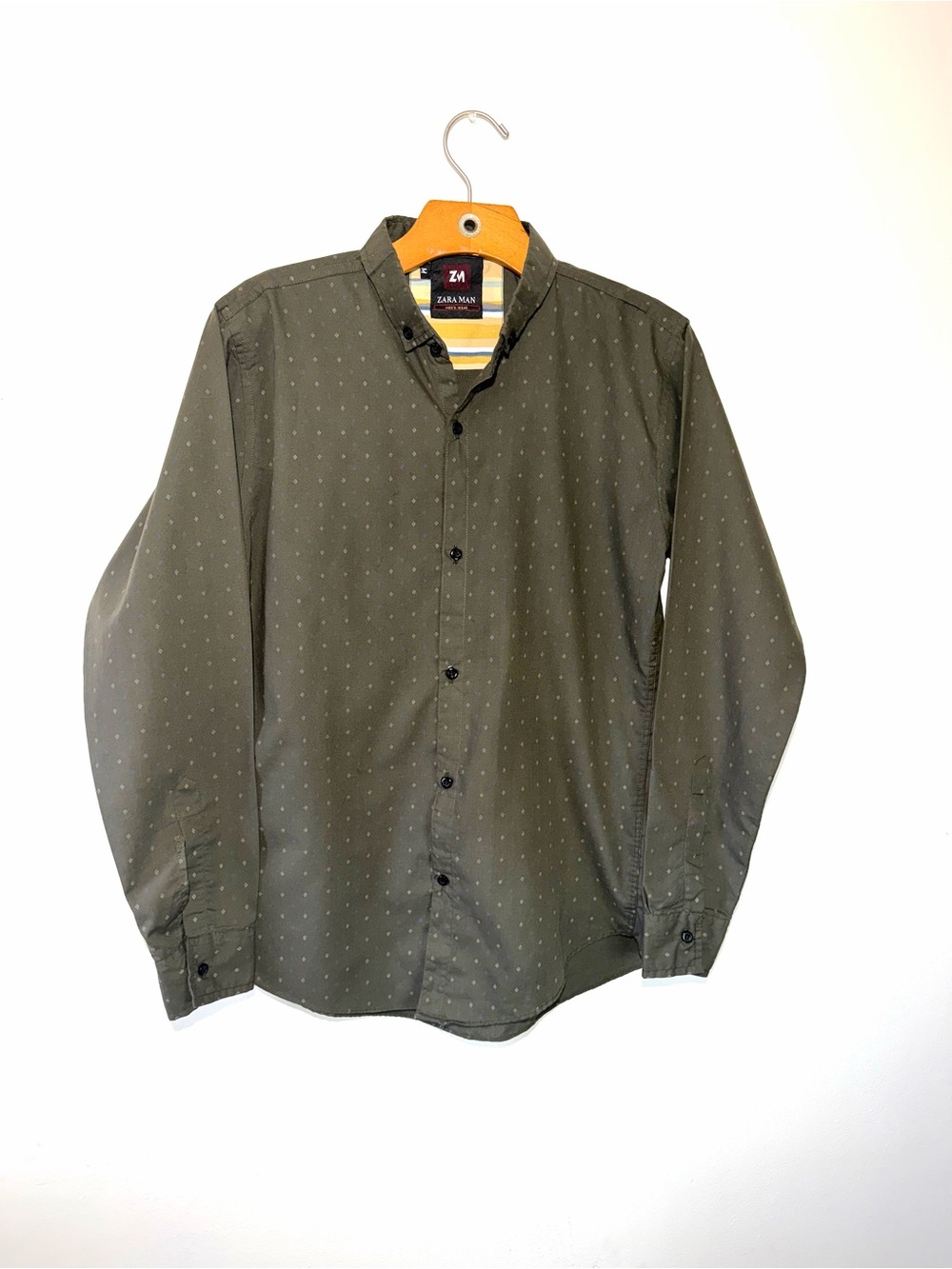 Zara Man Olive Green Long-Sleeve Button-Down Shirt